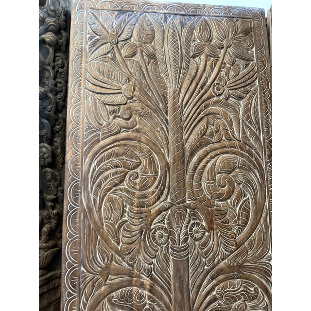 1920s Reclaimed Wood Tree of Life Carved Barn Door – Rustic Handcrafted Statement Door 84x36 For Sale - Image 5 of 7