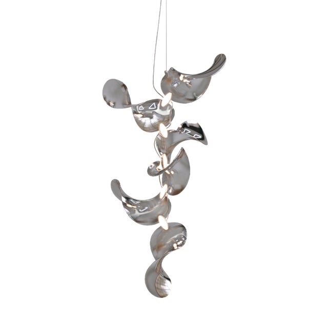 Dune 6 Vertical Cluster Light with Silver Polished Shades by Daniel Becker For Sale