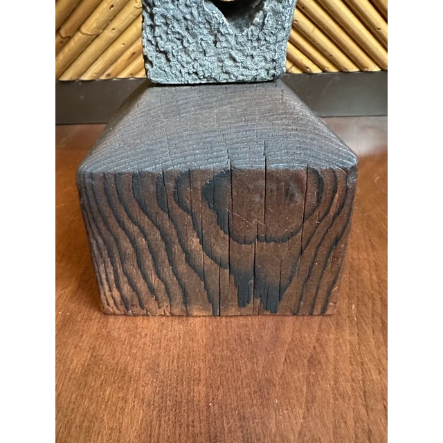Vintage Signed 13” Hand Hammered Blackwashed Metal Sculpture on Wood Base in a Western Industrial Style For Sale - Image 15 of 17
