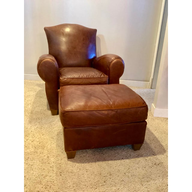 Mitchell Gold Leather Club Chair and Ottoman For Sale - Image 9 of 12