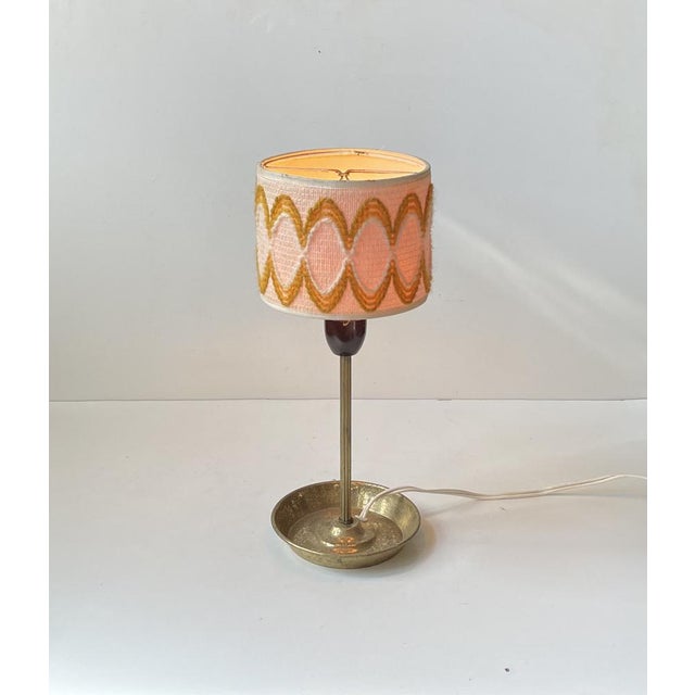 1960s Vintage Hippie Table Lamp with Ashtray, Brass Base, & Wool Shade, 1970s For Sale - Image 5 of 10