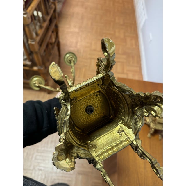 Large Pair of French Rococo Revival 6-Light Gilt Metal Candelabra, 24” Tall For Sale - Image 11 of 11