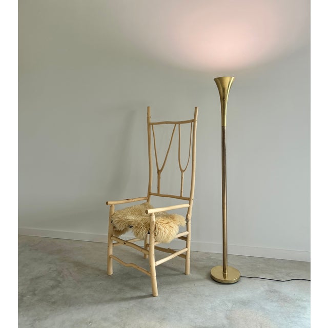 1980s Tall Artist-Made Studio Craft Twig Chair + Woven Checkerboard Seat + Sheepskin For Sale - Image 5 of 17