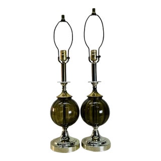 Vintage 1960s Smoked Glass Table Lamps, Pair For Sale