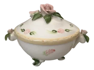 Vintage Christina Ladas for Silvestri Hand Painted Rose Trinket Dish