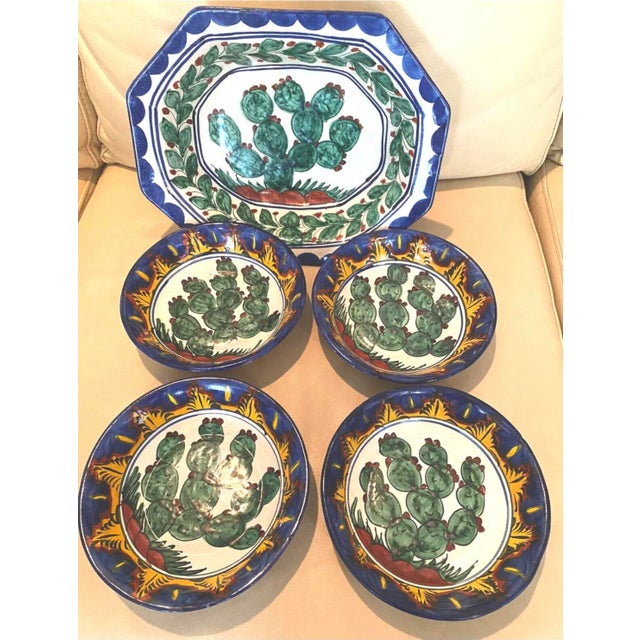 Vintage Cactus Design Talavera 5 Piece Bowl Set For Sale - Image 9 of 9