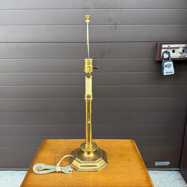 Metal Vintage Homestead Shoppe of Indiana Brass Candlestick Lamp With Scrolled Brass Handle For Sale - Image 7 of 11
