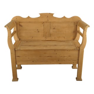 Antique Bavarian Softwood Bench with Storage Trunk, 1900 For Sale