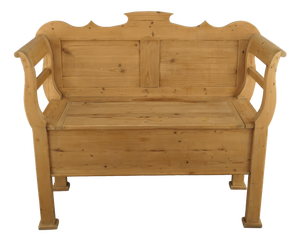 Antique Bavarian Softwood Bench with Storage Trunk, 1900
