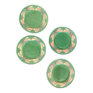 Set of 4 Portugal Bordallo Pinheiro Majolica Pinkish/Orangish Dragonfly Chop Charger Plate 12”