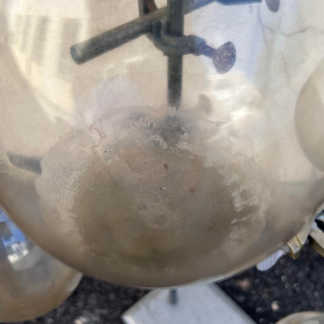 Large Vintage Industrial Weathered Laboratory Ring Stand Vase W/Five Long Neck Glass Flasks For Sale - Image 10 of 11