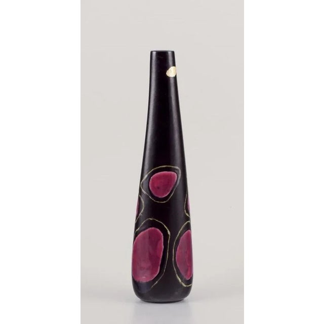 Lillemor Mannerheim for Upsala Ekeby/Gefle. ‘Toreador’ large ceramic vase. Abstract motifs. Glaze in dark red and black...