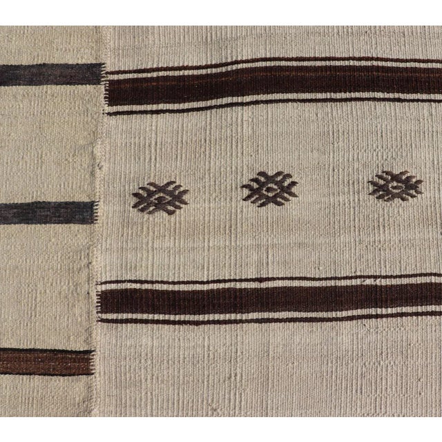 Vintage Hand Woven Neutral Paneled Kilim Flat-Weave in Tones of Cream and Brown For Sale - Image 9 of 13
