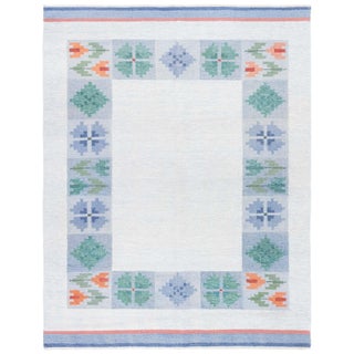 Doris Leslie Blau Mid-Century Swedish Geometric Light Gray Flatweave Wool Rug For Sale