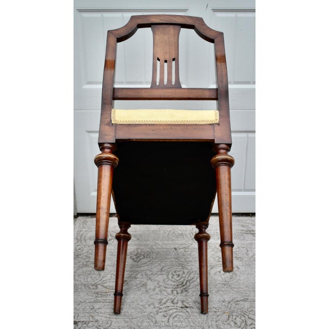 Antique Regency Walnut Vanity Bench Double Arm Inlaid Wood Gold Stripe 1910s For Sale - Image 13 of 13
