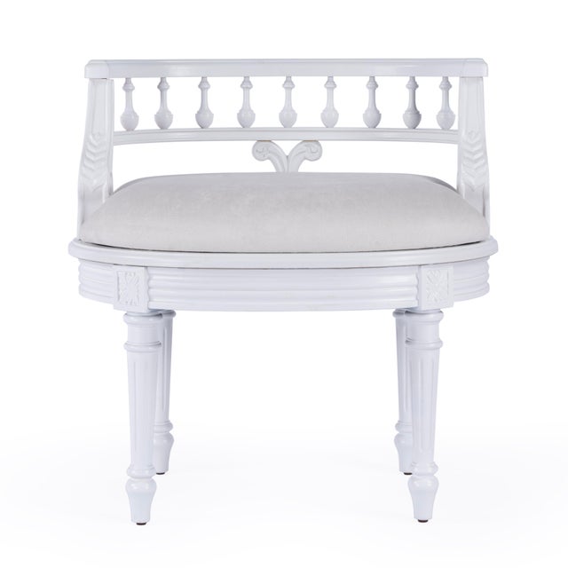 2020s Hathaway 22.5 in. W Oval Upholstered and Wood Traditional Vanity Seat, Cottage White For Sale - Image 5 of 9