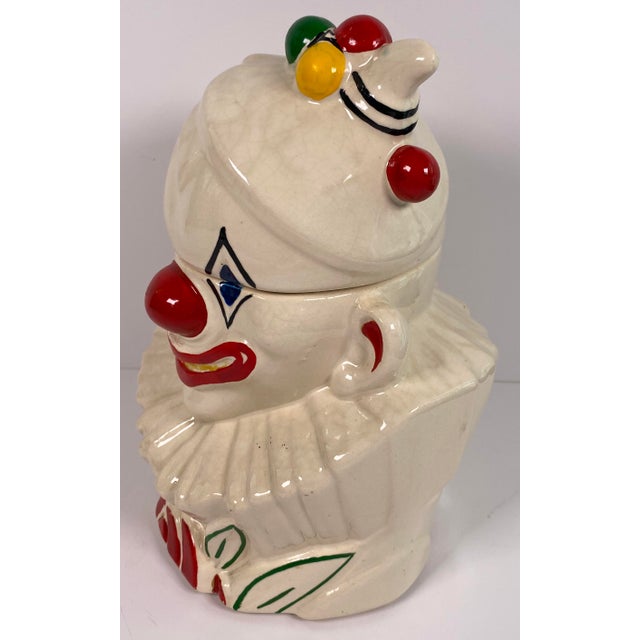 Ceramic Vintage Hand-Painted Ceramic Clown Cookie Jar With Ruffled Collar, Whimsical Folk Art Storage Canister For Sale - Image 7 of 9