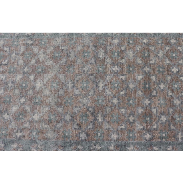 Modern Turkish Oushak Runner in Light Blue and Beige Tones With Allover Pattern For Sale In Atlanta - Image 6 of 12