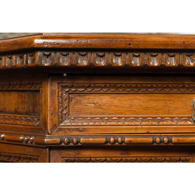 Pair of 1800s Italian Carved Walnut Cabinets with Canted Sides, Drawer and Doors For Sale - Image 12 of 12