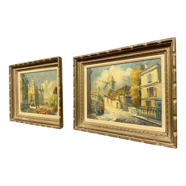 André Franchet, Views of Paris, 1940, Oil on Canvas, Set of 2, Framed For Sale