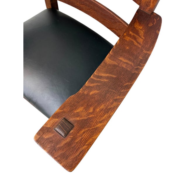Brown Antique Arts & Crafts Stickley Style Mission Oak Arm Chair For Sale - Image 8 of 9