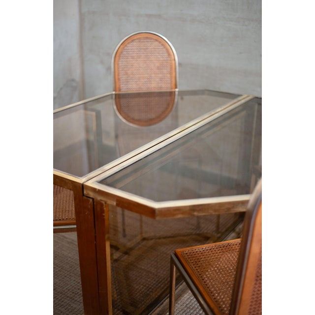 1970s Vintage Glass and Brass Dining Set, 1970s, Set of 6 For Sale - Image 5 of 7