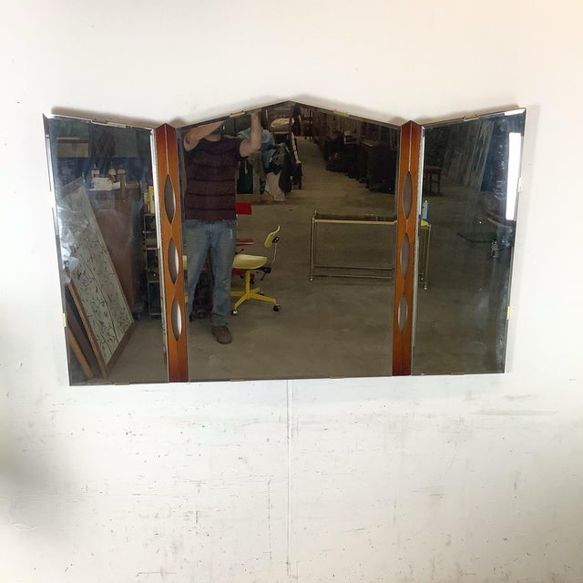 Mid-Century Modern MCM Sculptural Walnut Tri-Fold Mirror For Sale - Image 3 of 11