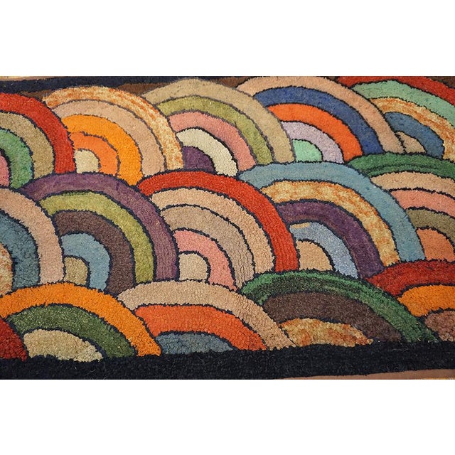 Amazing Multi Color and Geometric Desing Border Antique American Hooked Rug For Sale - Image 11 of 11