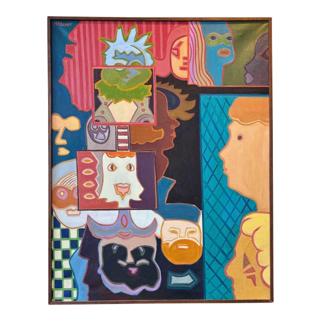 Vintage 70s Abstracted Theatrical Prop Painting by Molly Schiff For Sale