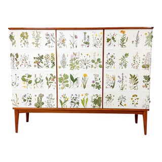 1950’s Swedish Cabinet With Nordens Flora Illustrations For Sale