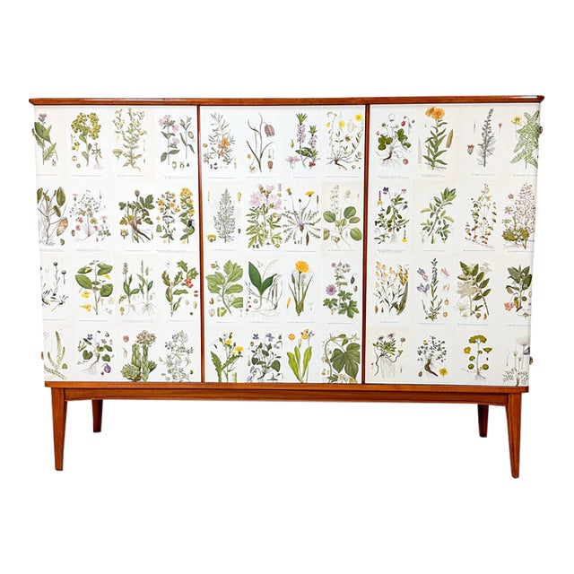 1950’s Swedish Cabinet With Nordens Flora Illustrations For Sale