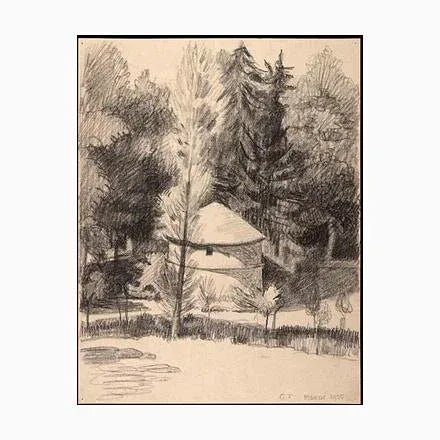 Landscape with Trees is an original artwork realized by Georges Henri Tribout in 1935 in Marac. Pencil Drawing, hand...