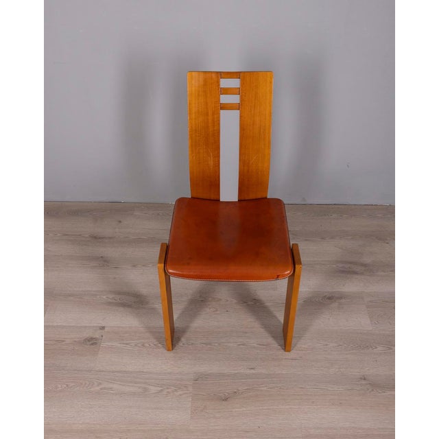 Vintage Italian Wood and Leather Chairs, 1950s, Set of 4 For Sale - Image 6 of 13