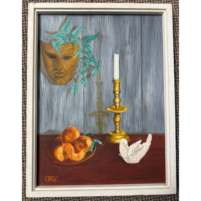 Still-Life Oranges, Mask, Plant, Dove and Candlestick Signed LaMont. Super fun and well done. I love the mix subject still...