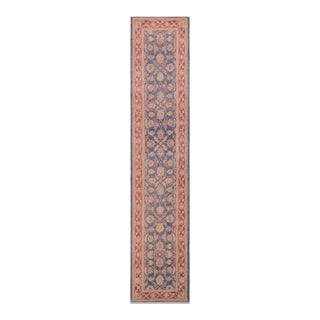 Shabby Chic Ziegler Blue/Red Wool Runner Rug- 3'1'' X 14'5'' For Sale