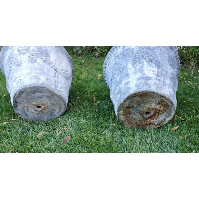 Gray Pair of Large Cast Stone Concrete Neoclassical Style Garden Planters For Sale - Image 8 of 13
