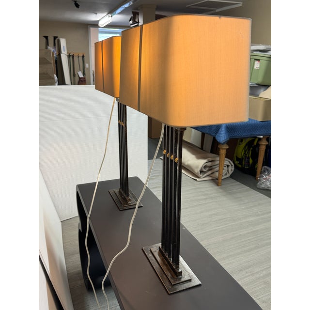 Late 20th Century Tanner Kenzie Sculpted Iron Craftsman Table Lamps, Pair For Sale - Image 9 of 12