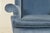 Wood Kindel Furniture Chippendale Carved Mahogany Blue Velvet Upholstered Wingback Lounge Chair For Sale - Image 7 of 15