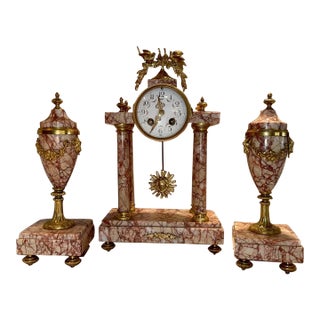 Antique French Portico Clock Garniture Set For Sale