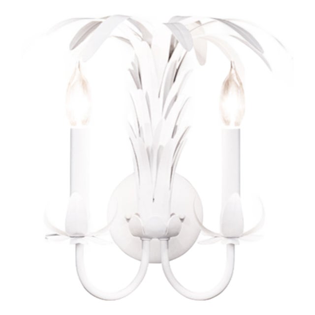 Matthew Izzo Home Resada White Palm Spray Two Arm Tole Metal Wall Sconce For Sale