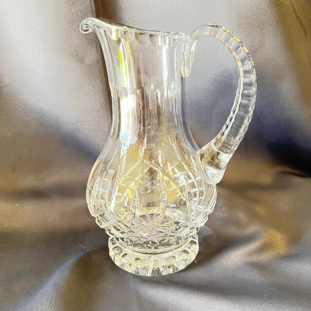 Vintage Cut Crystal Pitcher | Hobstar & Starburst Pattern | Elegant Tabletop or Vase For Sale - Image 4 of 10