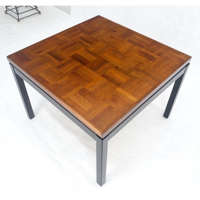 Parquetry Teak Top 28x28" Square Top Black Lacquer Top Side End Table MINT For Sale - Image 11 of 13