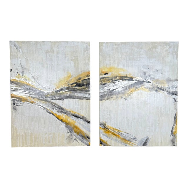 Yellow and Gray Acrylic on Canvas by Liz Jardine For Sale