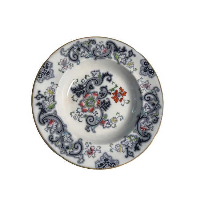Late 19th Century Francis Morley & Co. Vintage Transferware Rimmed Bowls. "Aurora" Pattern. Charcoal/Red. 8 Available For Sale In Detroit - Image 6 of 12