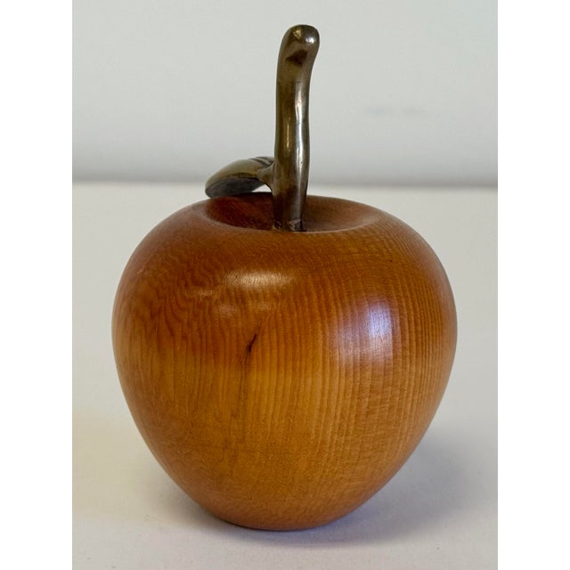 Vintage Carved Wood Apple With Brass Stem For Sale - Image 9 of 9