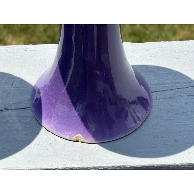 English Early 20th Century A Purple Pair - Wardle 1920 English Ceramic 6" Candlestick / Vases For Sale - Image 3 of 6