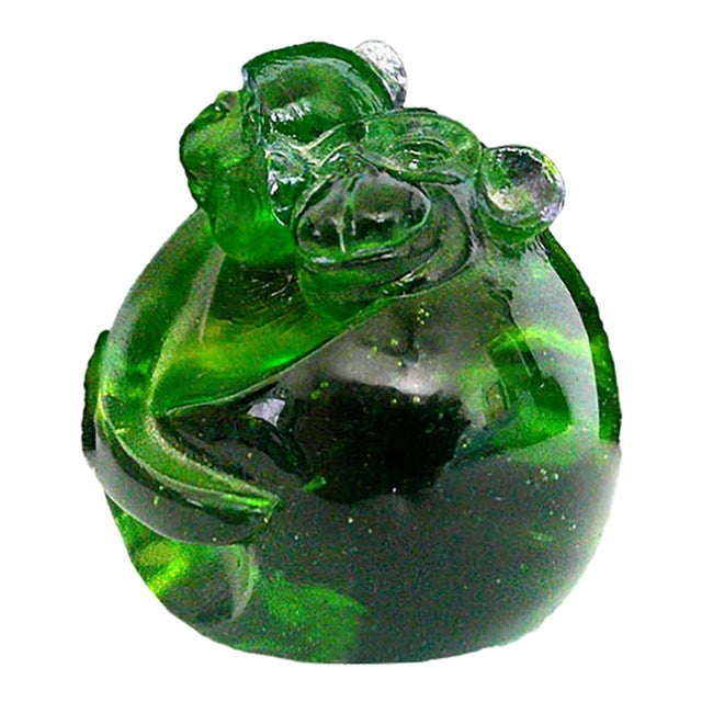 Liuli Gongfang Signed LTD Ed Art Glass Sculpture Green Pâte-De-Verre Crystal #92/3330 For Sale
