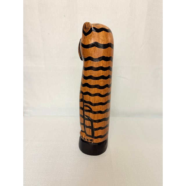Wood 1960s Hand-Carved Folk Art Wooden Tiger Cat by Turtle and Crane - Mid-Century Primitive Whimsy For Sale - Image 7 of 11