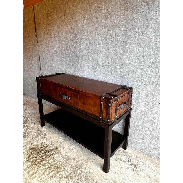 Vintage Faux Leather Suitcase Console Table With 3 Drawers For Sale - Image 12 of 12