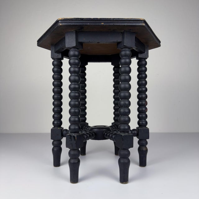 Small Antique Early 20th Century Hexagonal Walnut Side Tables with Turned Bobbin Legs, Italy, Set of 2 For Sale - Image 12 of 18